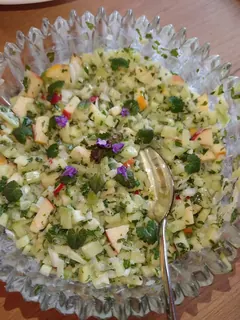 Apfel-Gurkensalat mit Frühlingskräutern, Kräuterhoch³ Wildpflanzenschule im Chiemgau