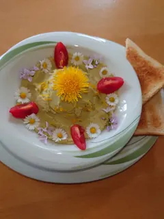 Hummus mit Knoblauchsrauke, Kräuterhoch³ Wildpflanzenschule im Chiemgau
