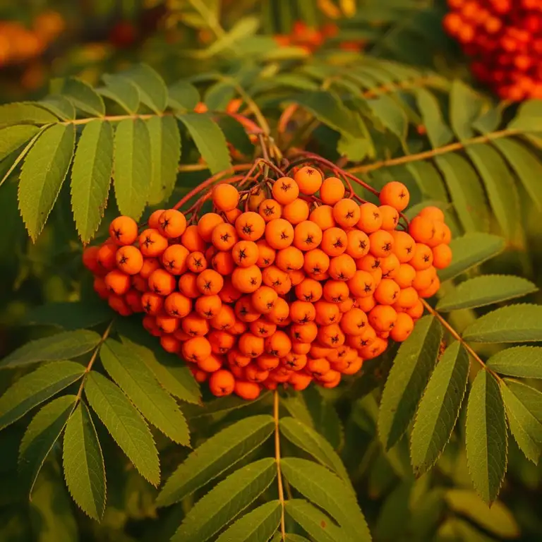 Eberesche (Sorbus aucuparia) mit orangeroten Beerendolden