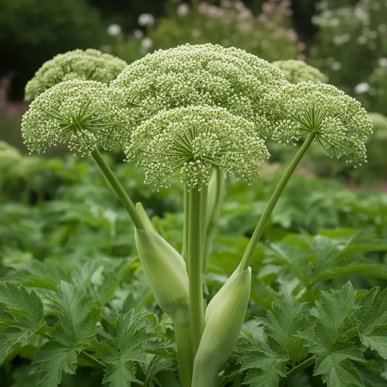 Engelwurz (Angelica archangelica) mit kugelrunden grünlich-weißen Dolden