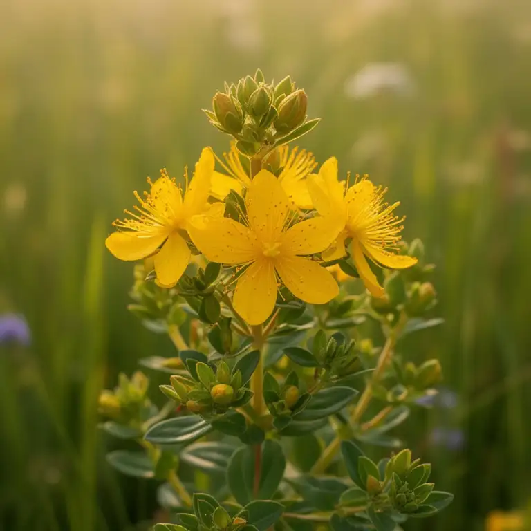 Johanniskraut (Hypericum perforatum) mit goldgelben Blüten
