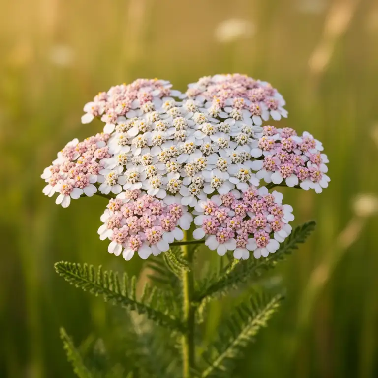Schafgarbe (Achillea millefolium) mit weiß-rosa Doldenblüten