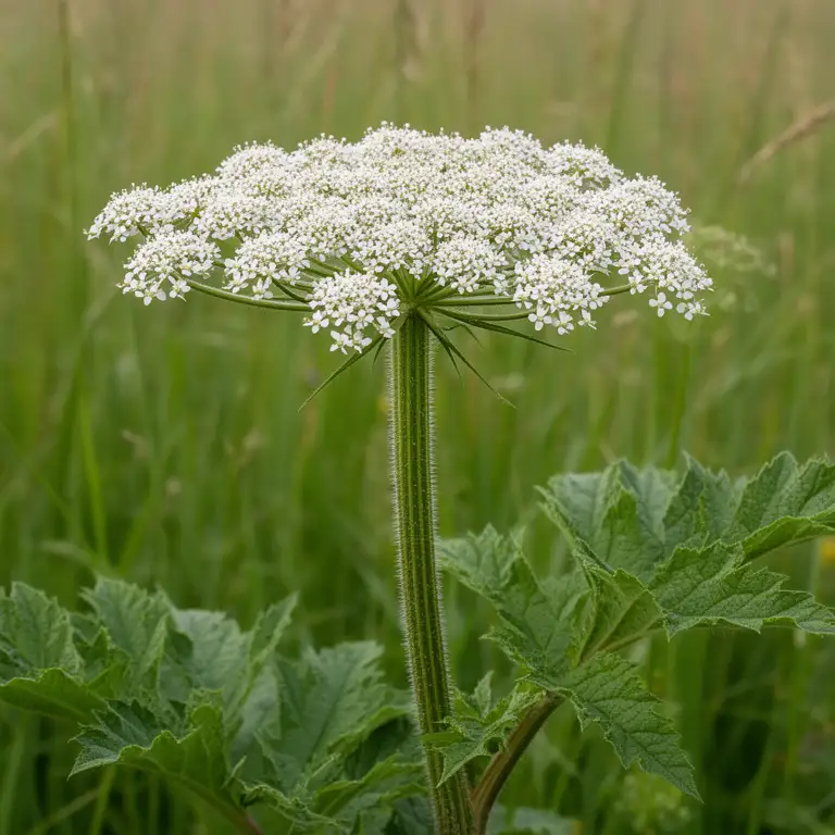 Wiesenbärenklau (Heracleum sphondylium) mit weißer Dolde und gelappten Blättern